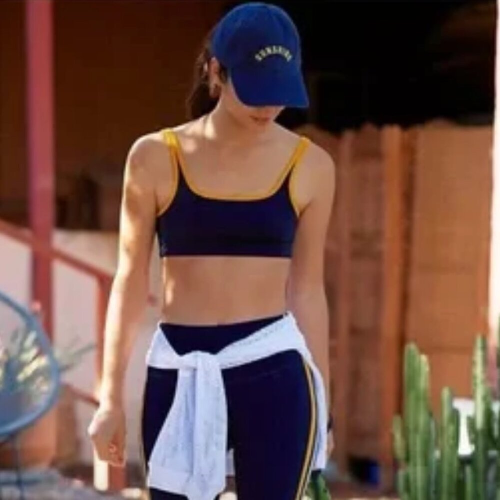 NWOT Splits59 navy and yellow sports bra size XL